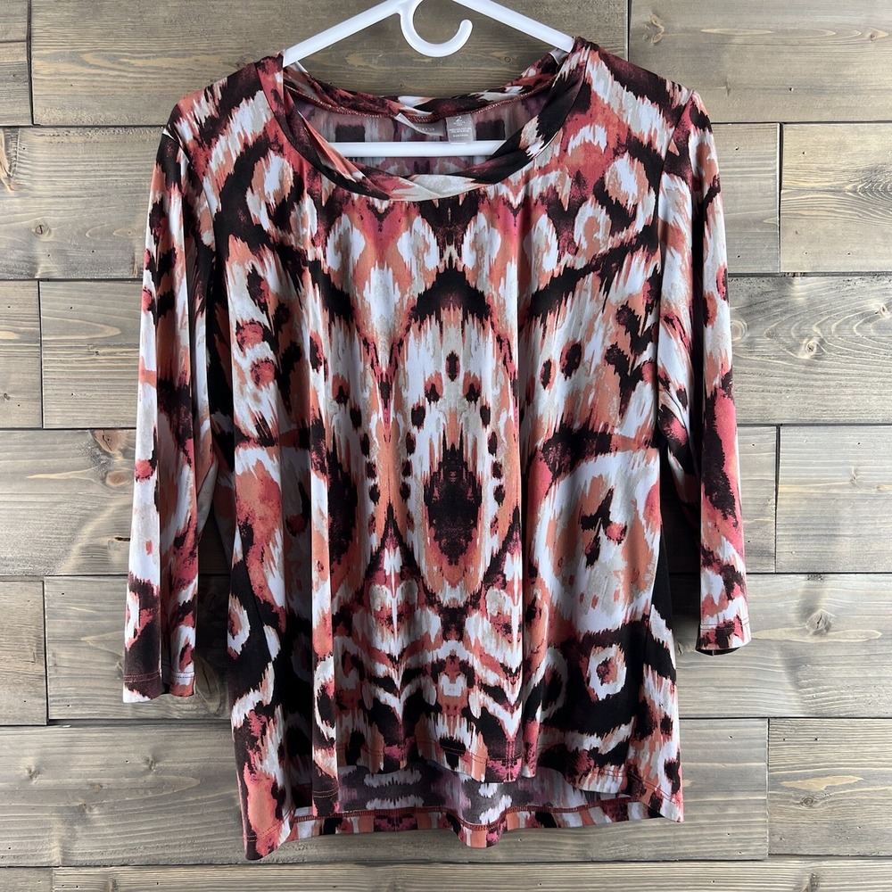 Chicos Womens Shirt 3/4 Sleeve Blouse‎ Twisted Neckline Size 2 Large